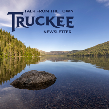 Talk From The Town Logo with Donner Lake. 