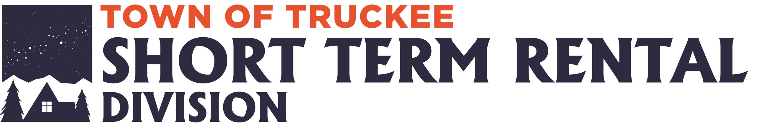 Short Term Rental Division vertical logo with houses and trees and starry sky with title included. 